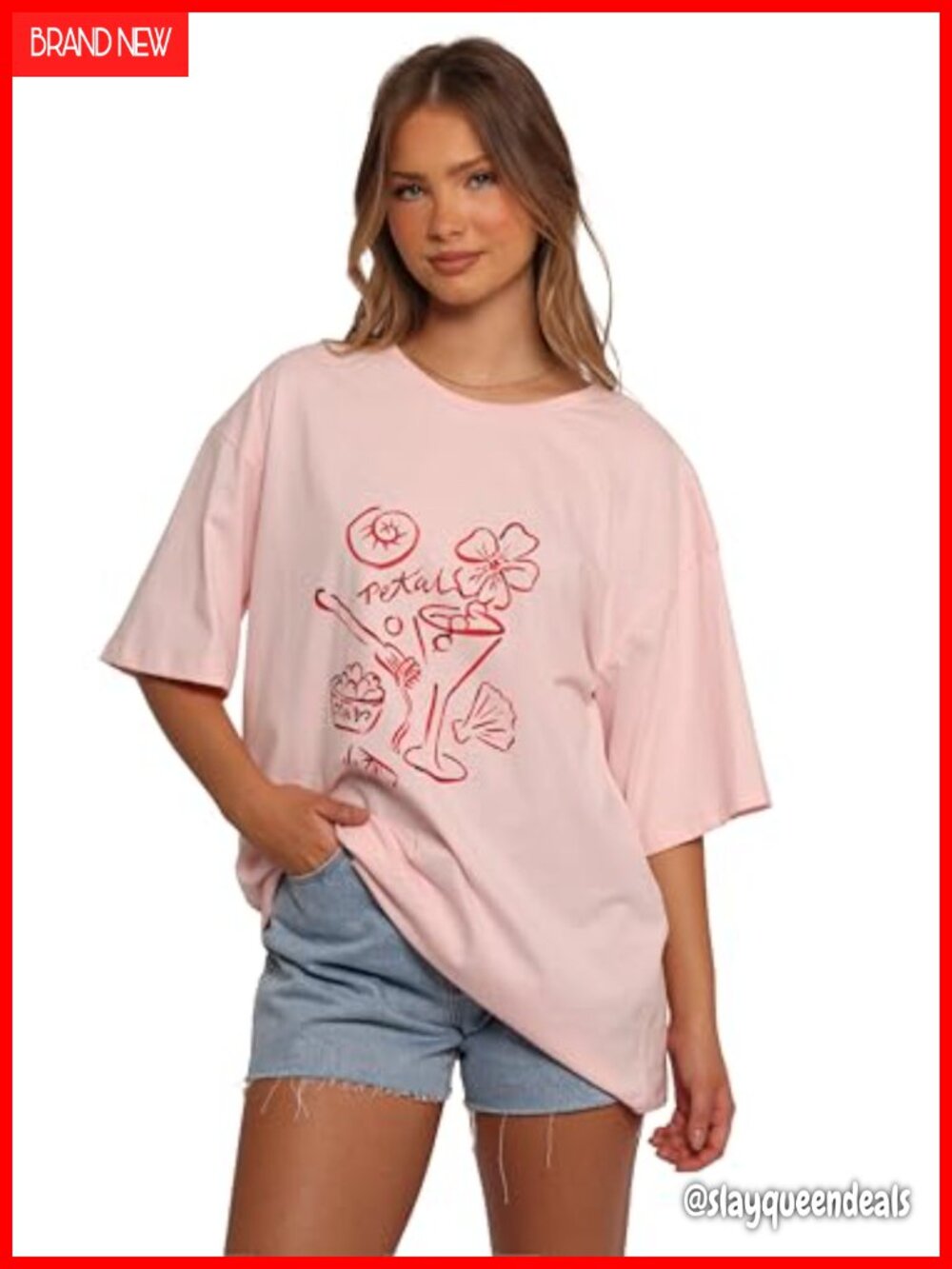 Oversized Summer Motif Graphic Tee Round Neck Short Sleeve Casual Top